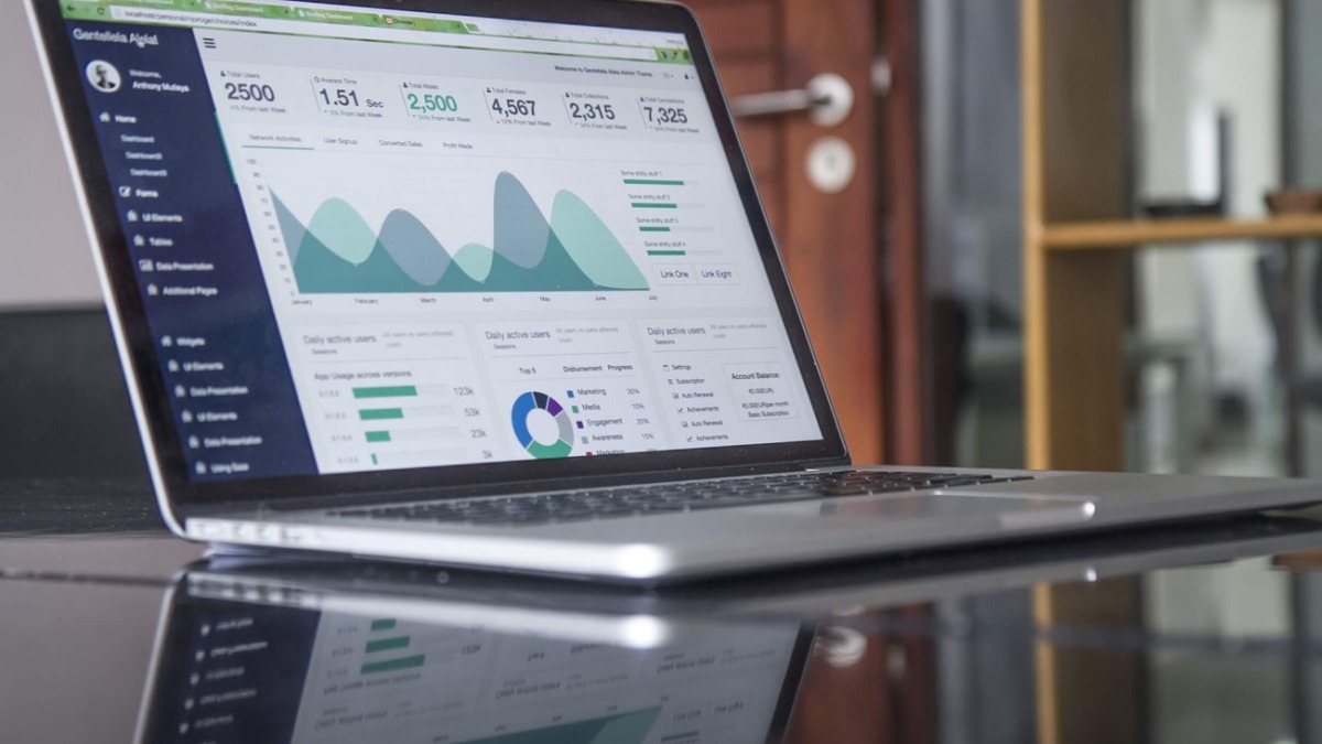 Laptop displaying productivity data from the business